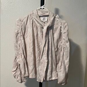 dra Los Angeles Anthropologie Blouse with Tie Neck in Cream